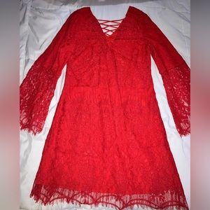 Sugar lips red lace detail dress women’s medium